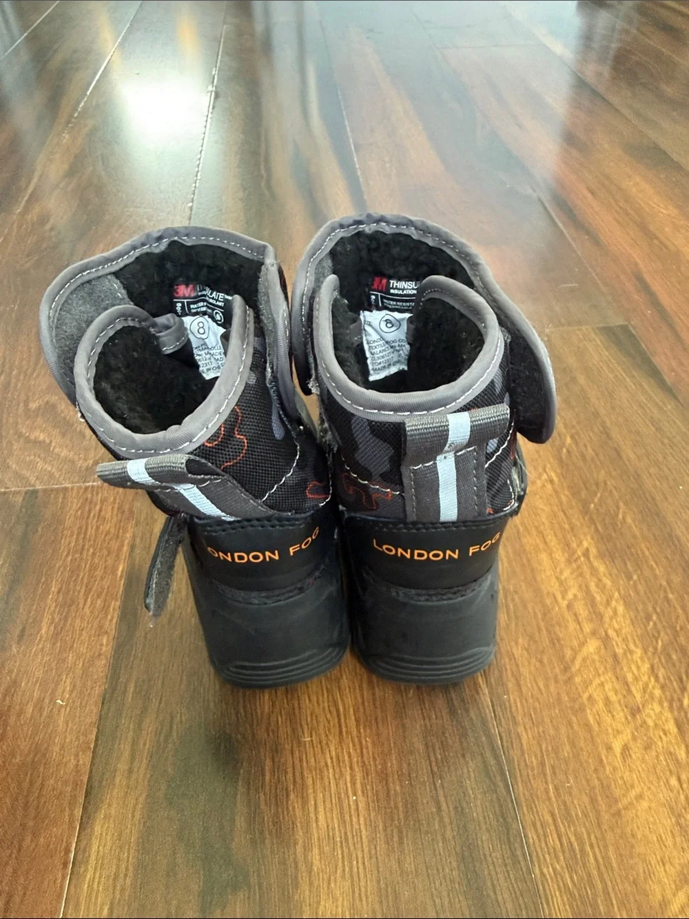 London Fog Kids Black and Gray Snow Boots with Orange Accents